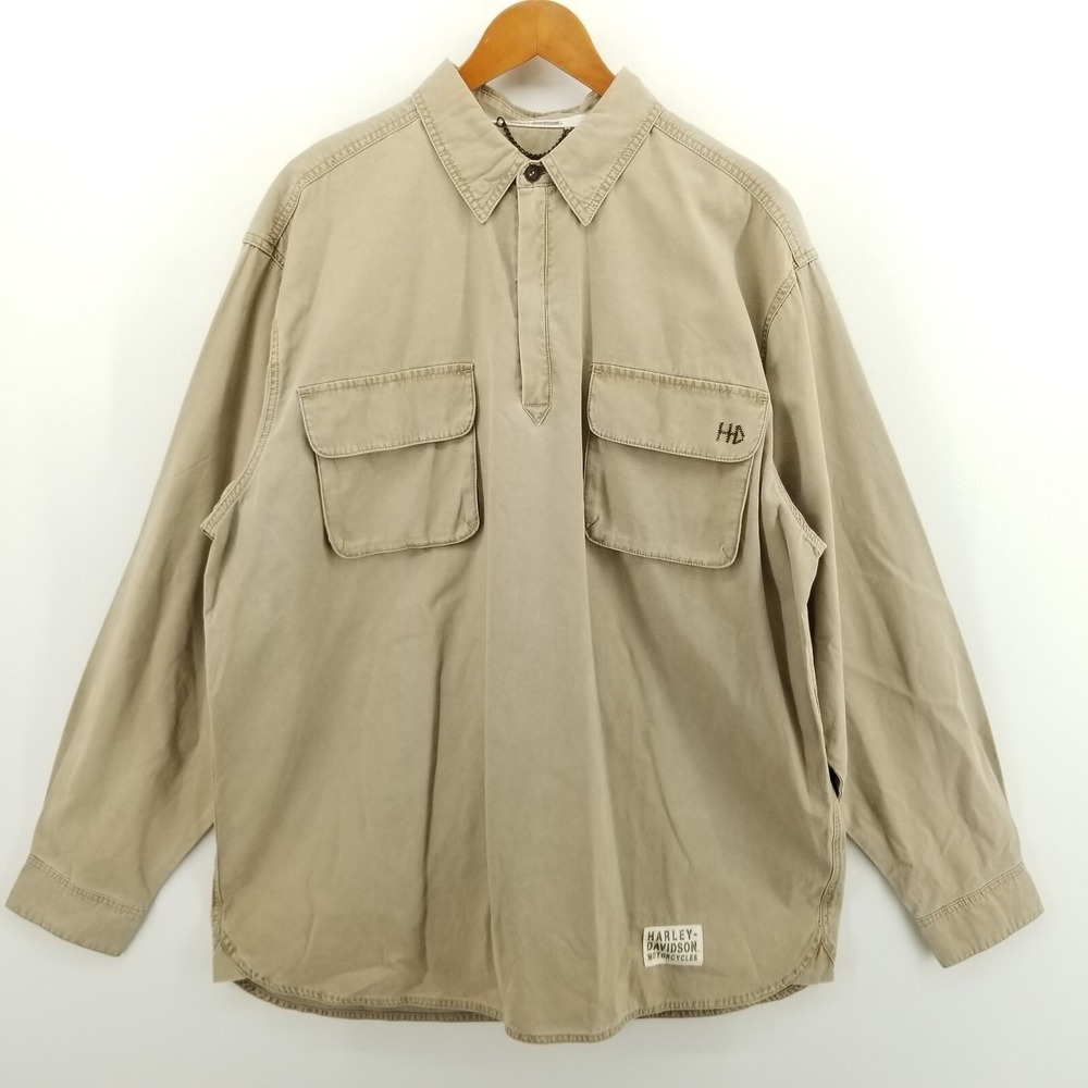 Harley-Davidson Men's Heavyweight 1/4 Zip Pullover Shacket Shirt Size XL Brown
